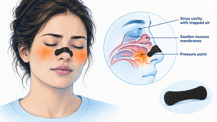 Diagram showing sinus pressure caused by swollen nasal passages and trapped air