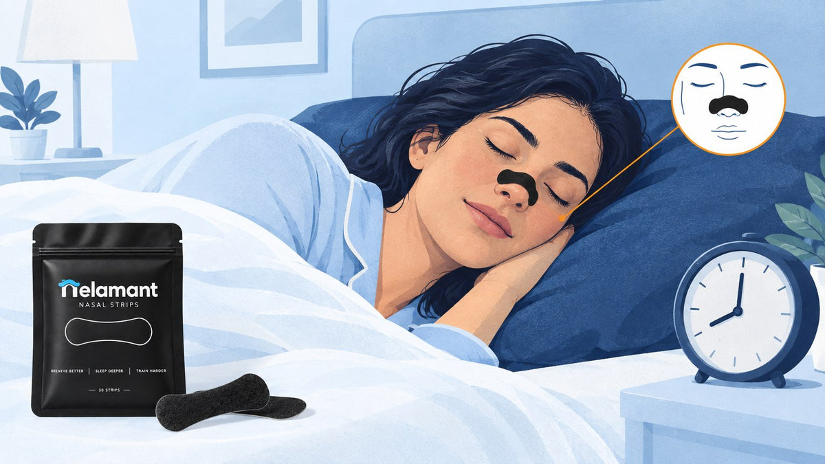 Nelamant Air nasal strip worn overnight for up to 8 hours of comfortable nose breathing