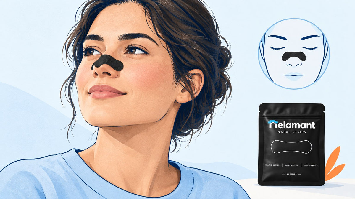 Nelamant Air nasal strip worn correctly on the nose bridge