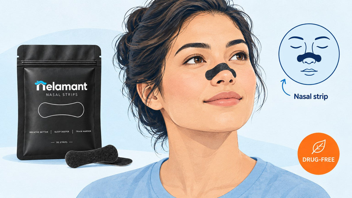 Adult wearing a drug-free external nasal strip