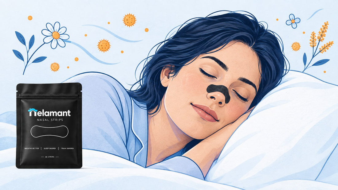 Nelamant Air nasal strip worn during sleep for allergy season congestion