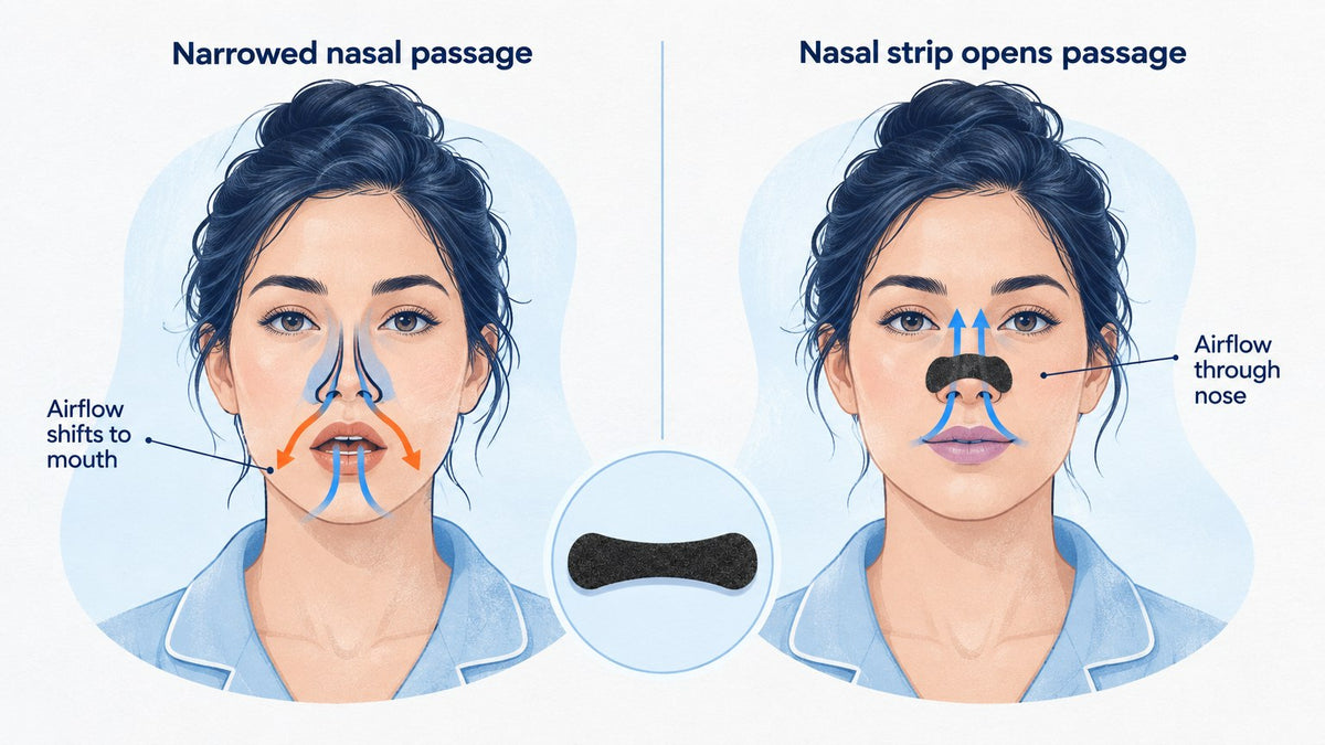nasal strip opening nasal passage to reduce mouth breathing at night