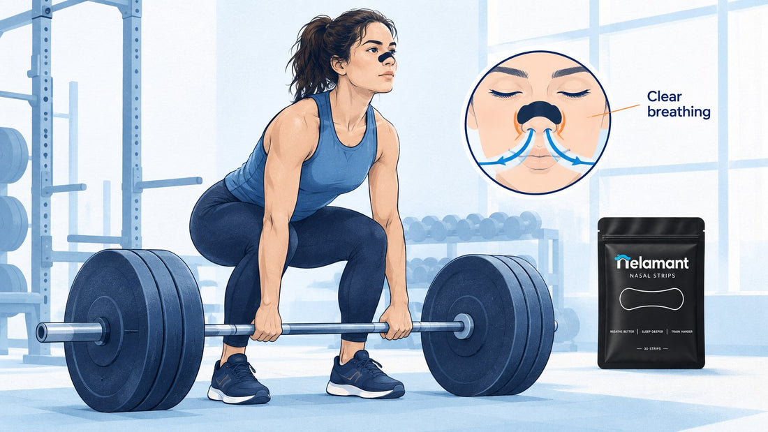 Best nasal strips for gym shown worn during a heavy deadlift