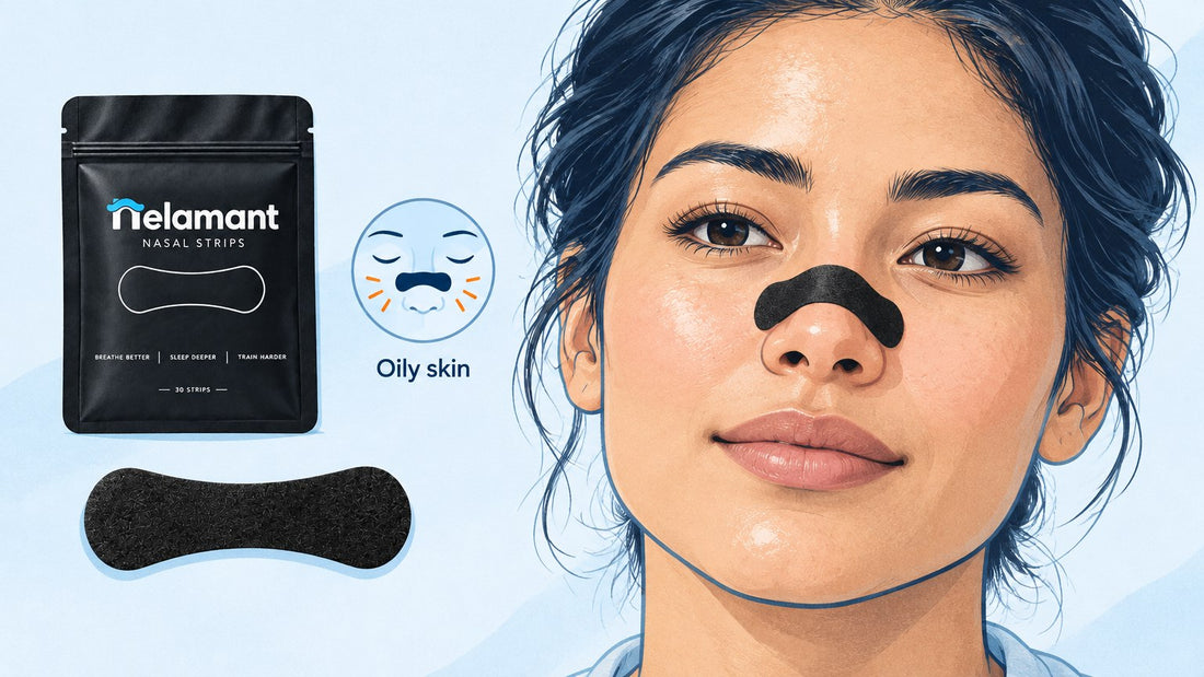 best nasal strips for oily skin - Nelamant Air worn on slightly shiny skin