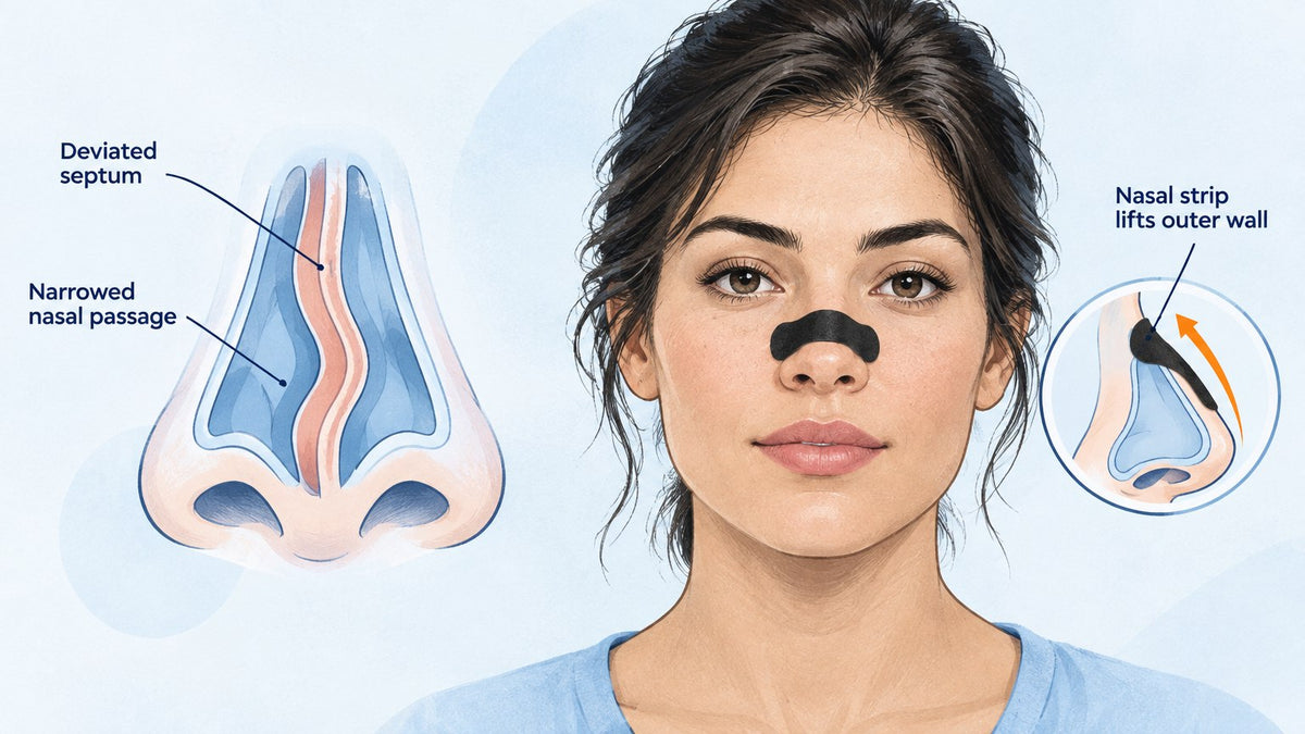 external nasal strip supporting the narrowed nasal passage caused by a deviated septum
