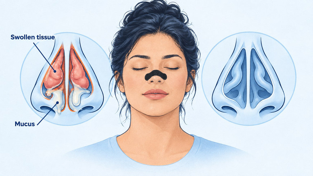 Diagram showing how a cold causes nasal congestion and snoring