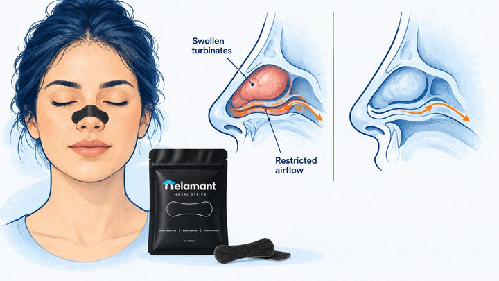 diagram showing how allergy-related nasal swelling can cause snoring