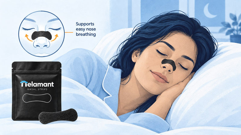 Nasal strip worn at night to support easier nose breathing during sleep