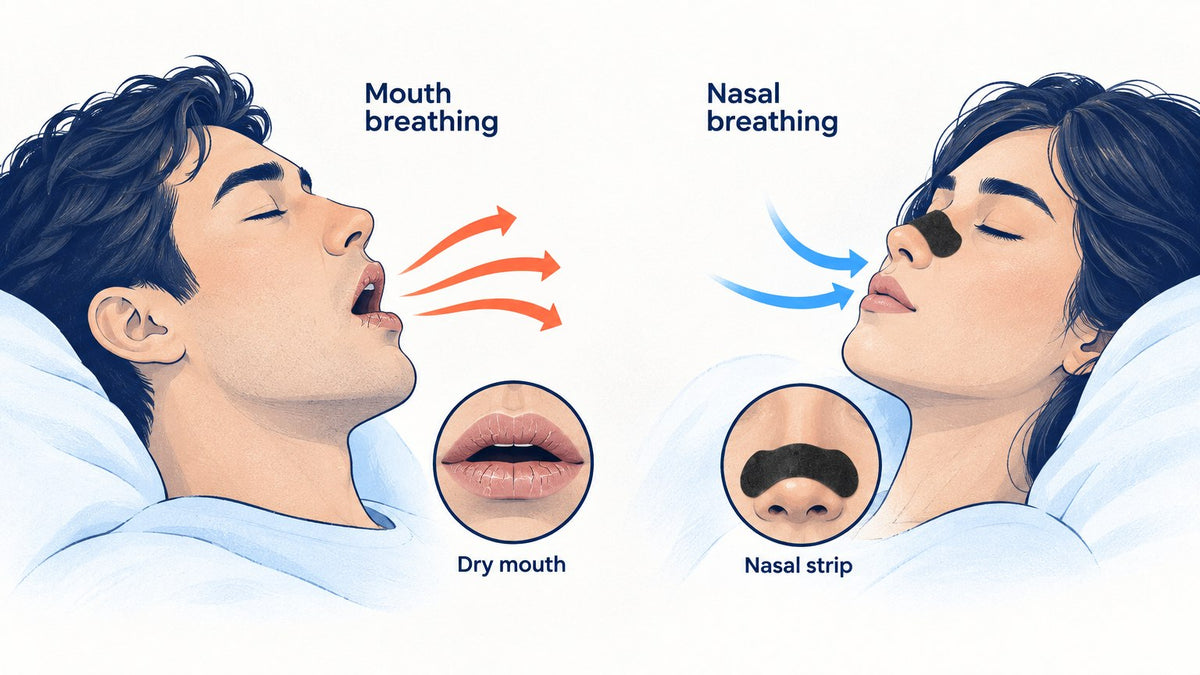 diagram showing mouth breathing during sleep causing dry mouth at night