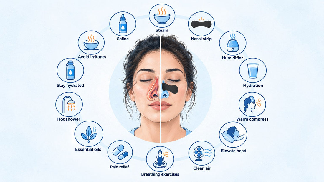 diagram showing 15 methods to unblock a stuffy nose