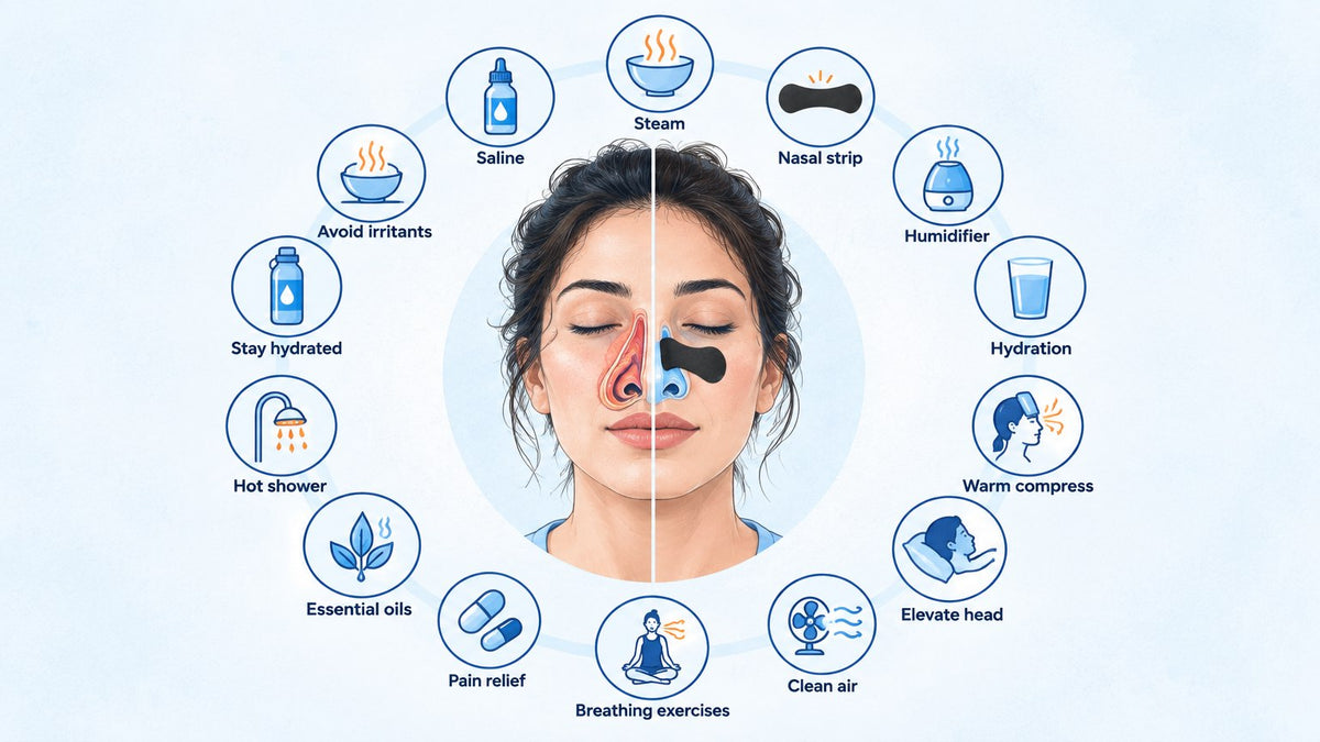 diagram showing 15 methods to unblock a stuffy nose
