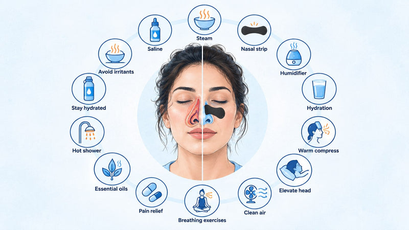diagram showing 15 methods to unblock a stuffy nose