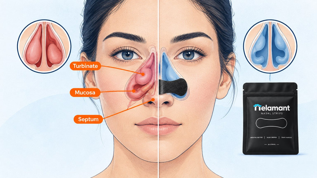 diagram showing what causes nasal congestion - swollen turbinate tissue versus an open nasal passage