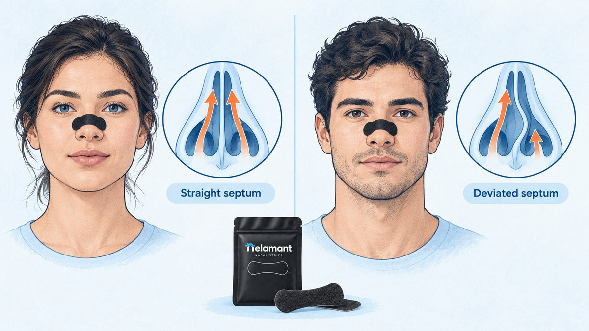 diagram comparing straight septum and deviated septum airflow
