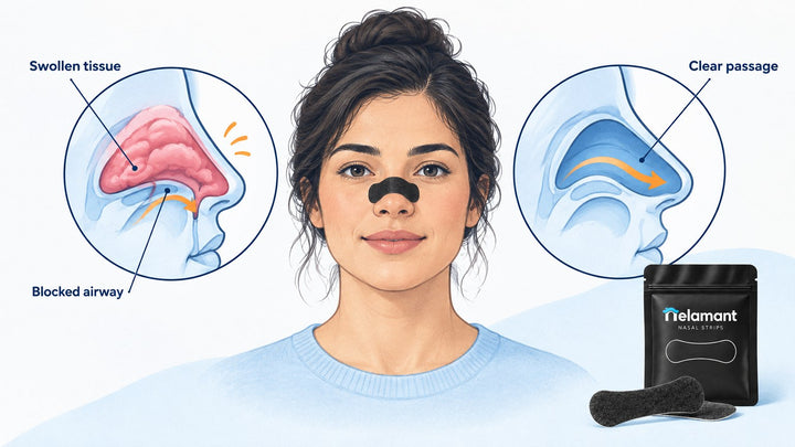 how to relieve congestion from a cold - nasal passage diagram showing blocked vs. open airway