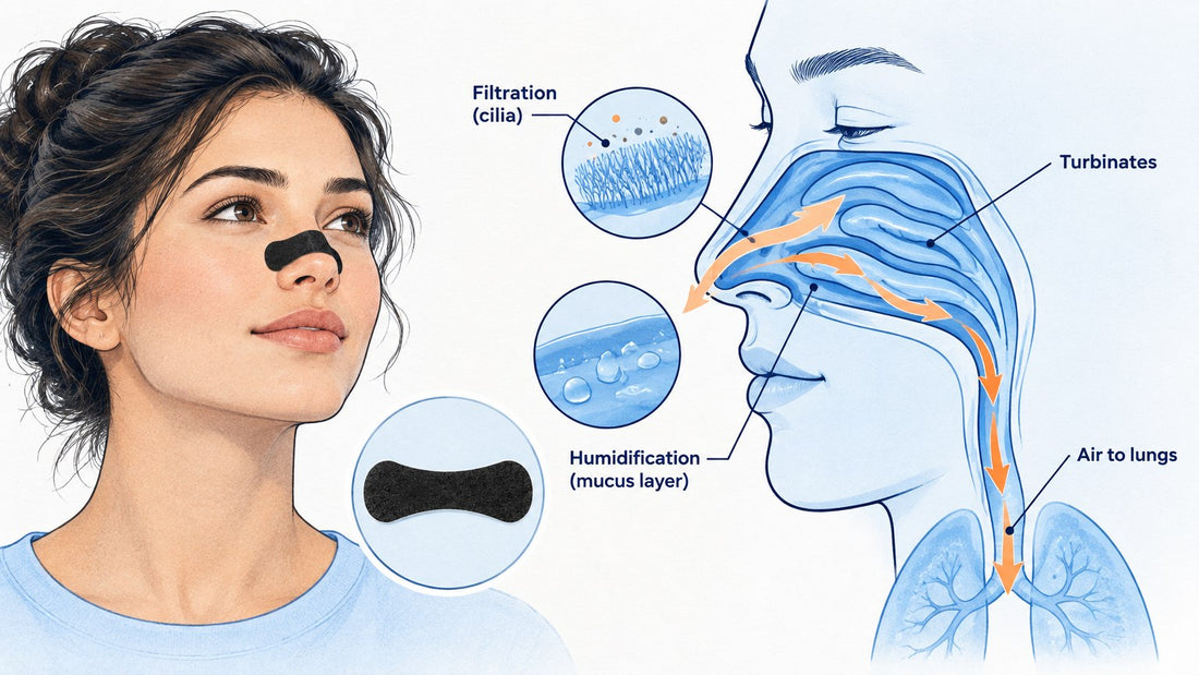 diagram showing how nasal breathing filters and humidifies air
