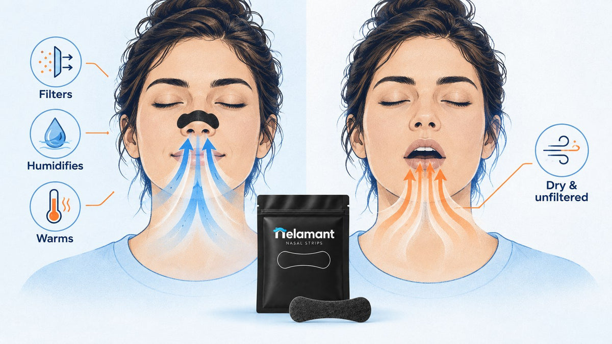 diagram showing mouth breathing effects versus nasal breathing airflow