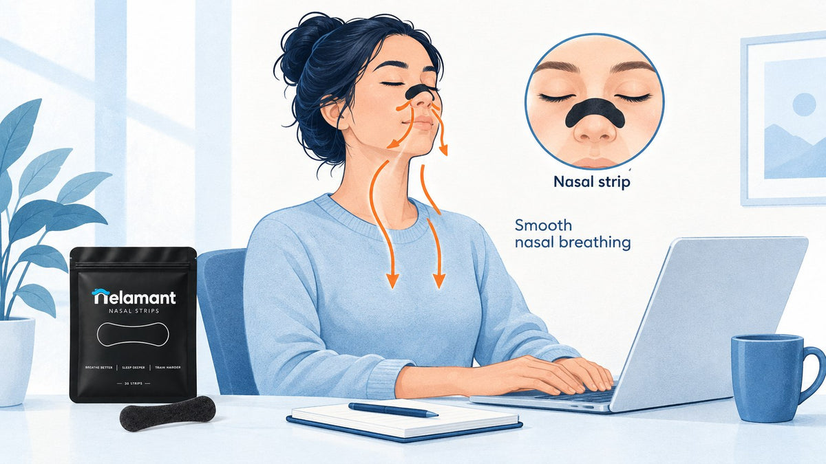 person practicing nasal breathing during daily routine